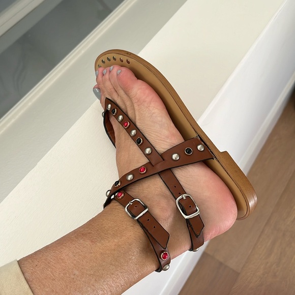 Anthropologie BWT Bibi Lou with multicolor studs Great Statement flat sandal ♥️ - Picture 6 of 12